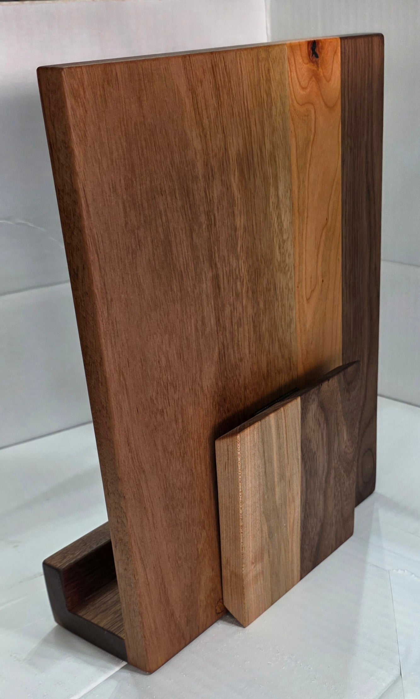Cookbook stand holding open recipe book, kitchen setting – Lofi Woodworks