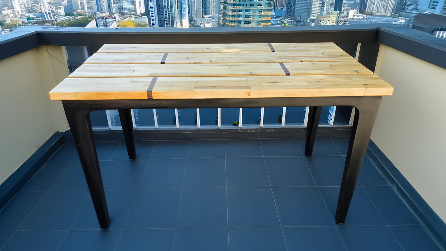 Reclaimed butcher block outdoor table with inlaid walnut detail – Lofi Woodworks