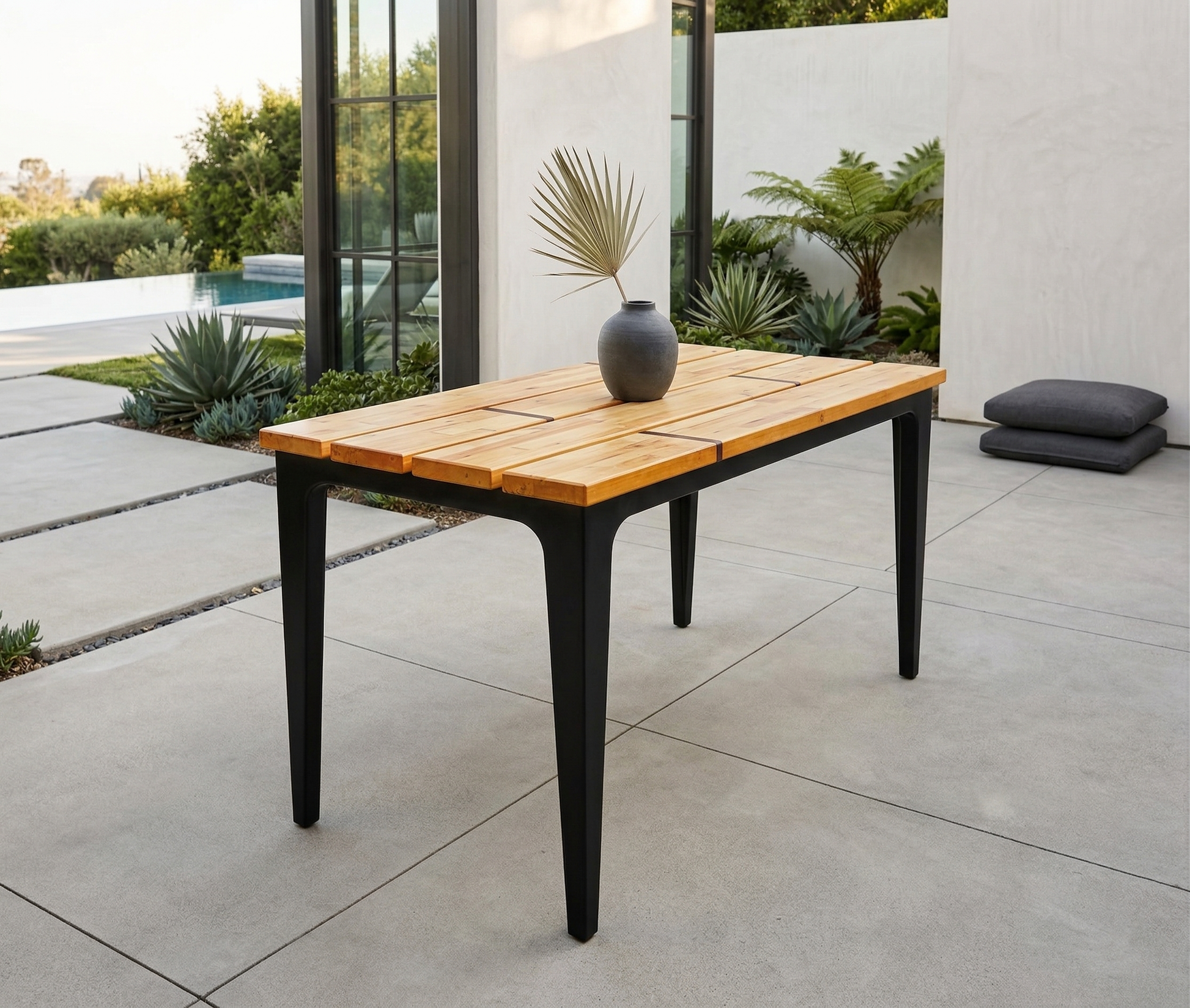 Butcher block outdoor table with inlaid walnut detail – Lofi Woodworks