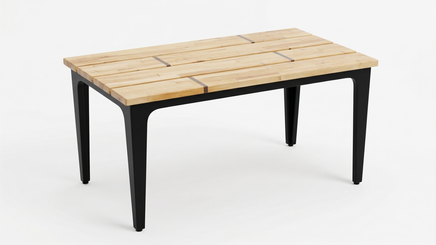 Outdoor table with reclaimed butcher block and inlaid walnut detail – Lofi Woodworks