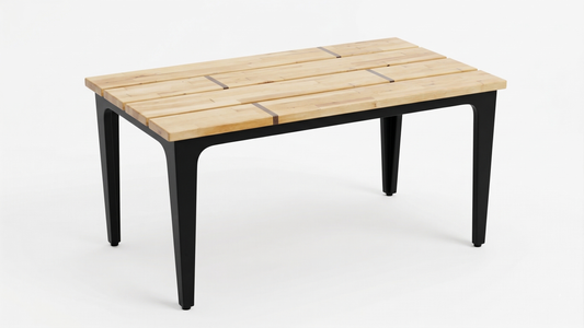 Outdoor table with reclaimed butcher block and inlaid walnut detail – Lofi Woodworks