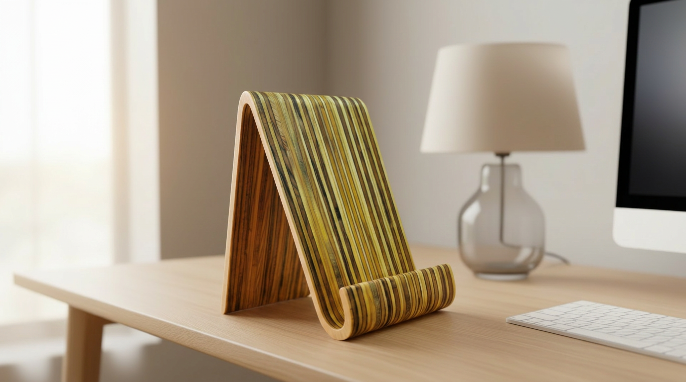 Lofi Arch holding tablet horizontally, natural wood finish – Lofi Woodworks