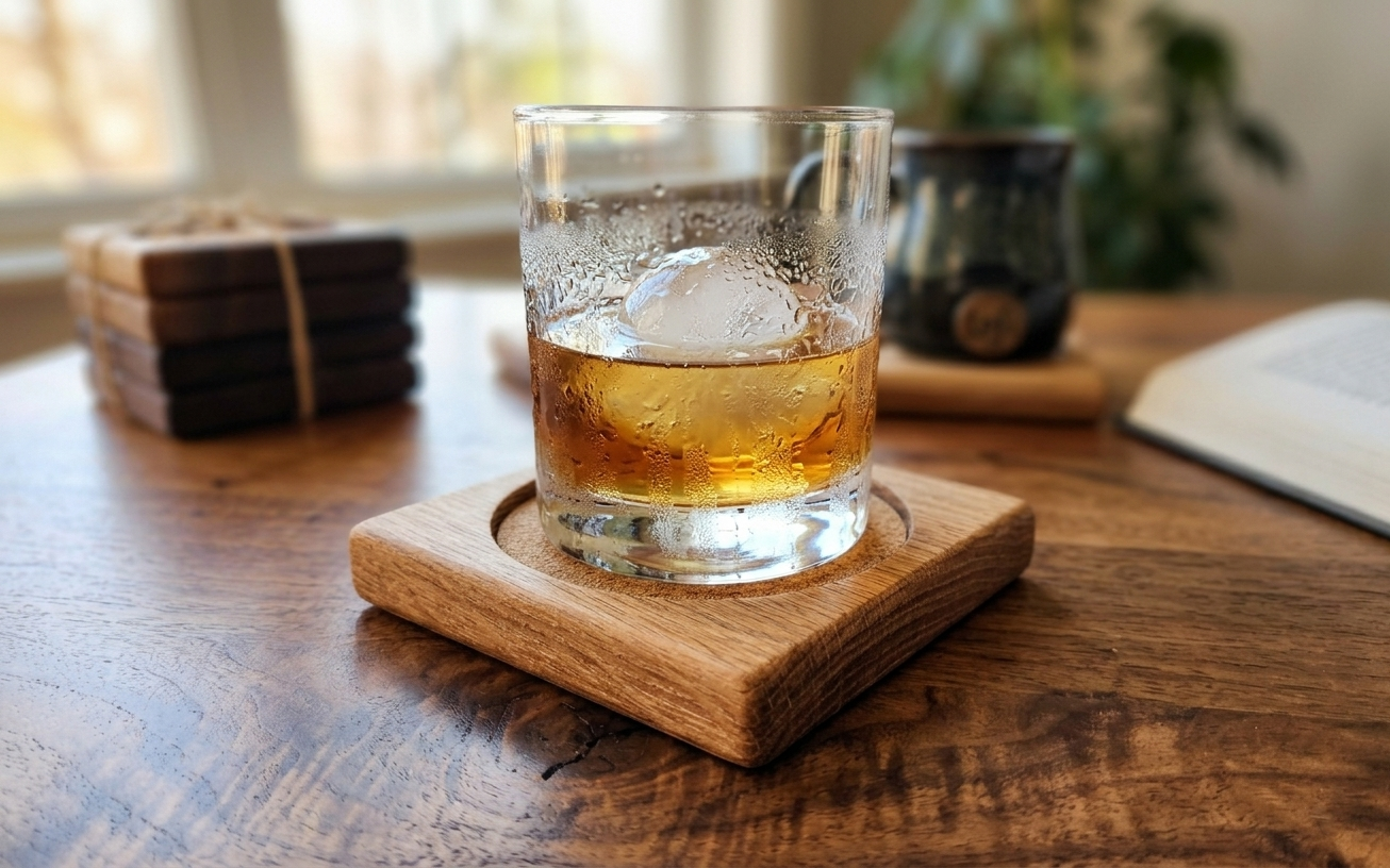 Set of solid hardwood drink coasters, natural wood grain – Lofi Woodworks