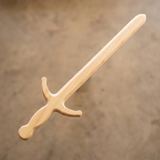 Wooden sword on a textured brown background