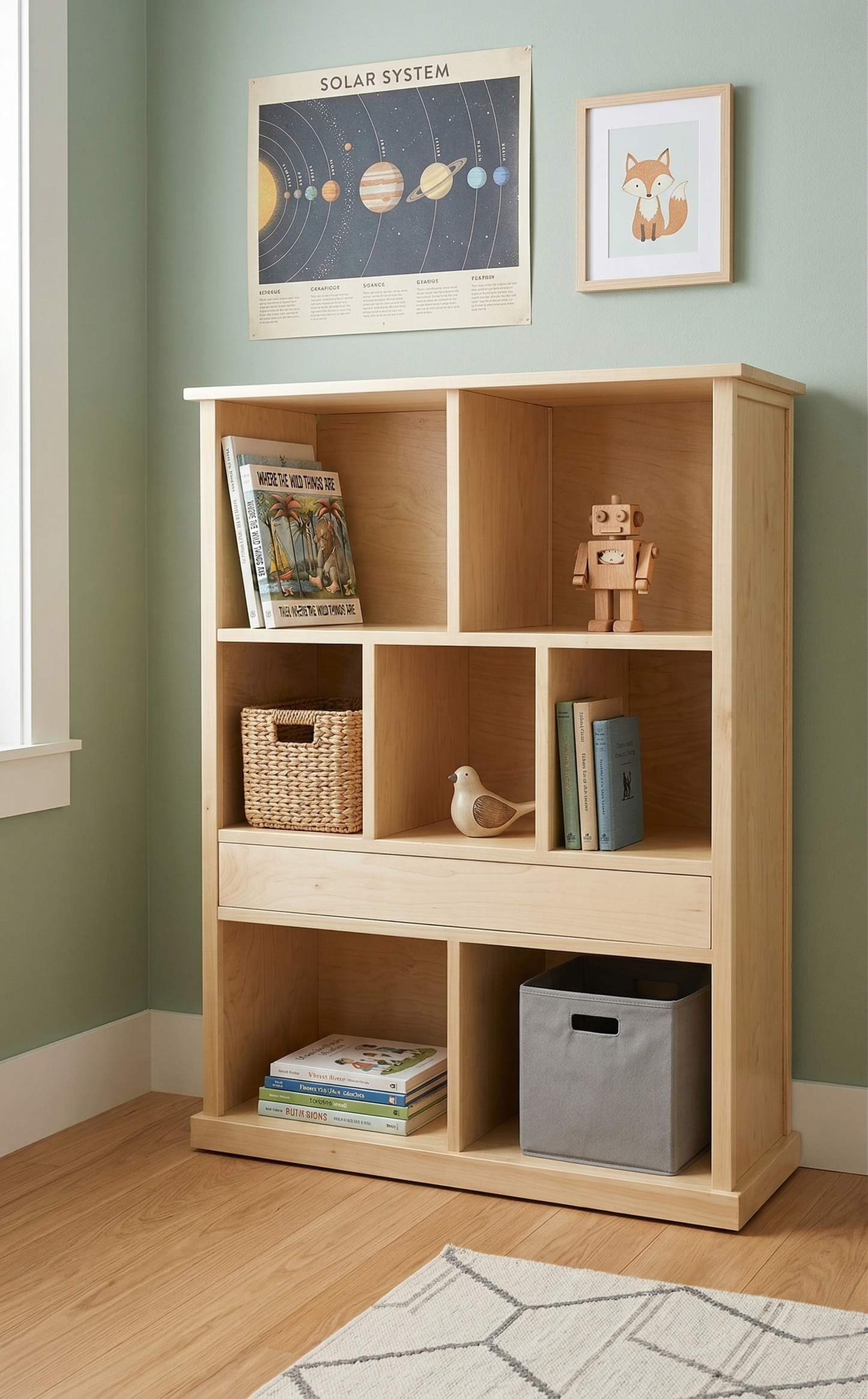 Custom wooden display cabinet with hidden drawer, solid wood – Lofi Woodworks