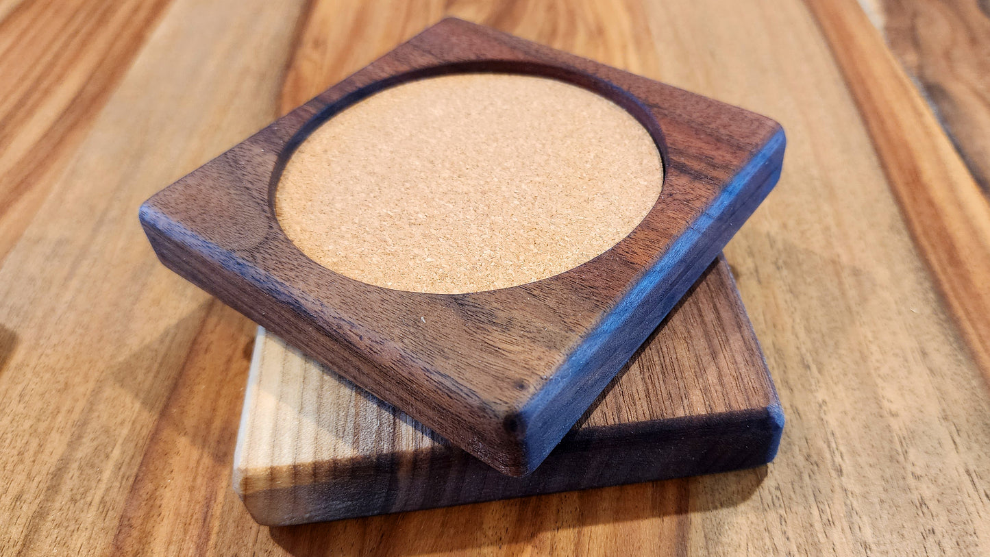 Solid wood drink coasters, close-up of grain detail – Lofi Woodworks