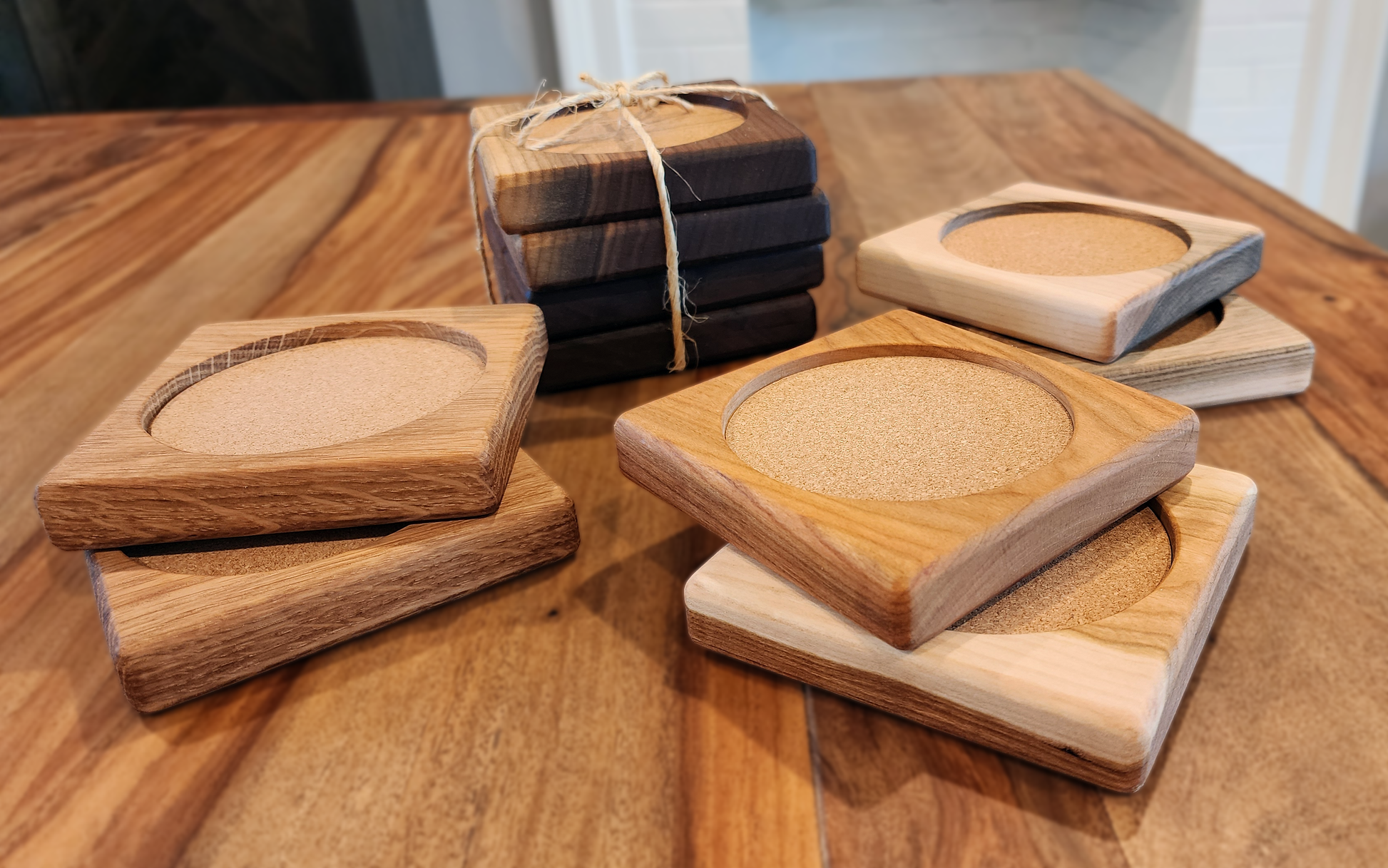 Handcrafted hardwood coaster set, side view – Lofi Woodworks